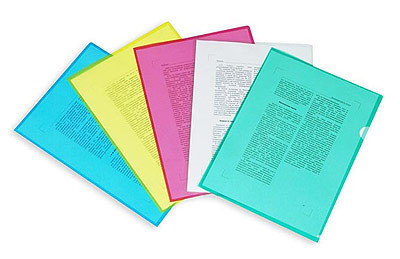 Папка пластиковая E-310 - все цвета - прозрачный, синий, зеленый, желтый, красный под нанесение в нашей типографии